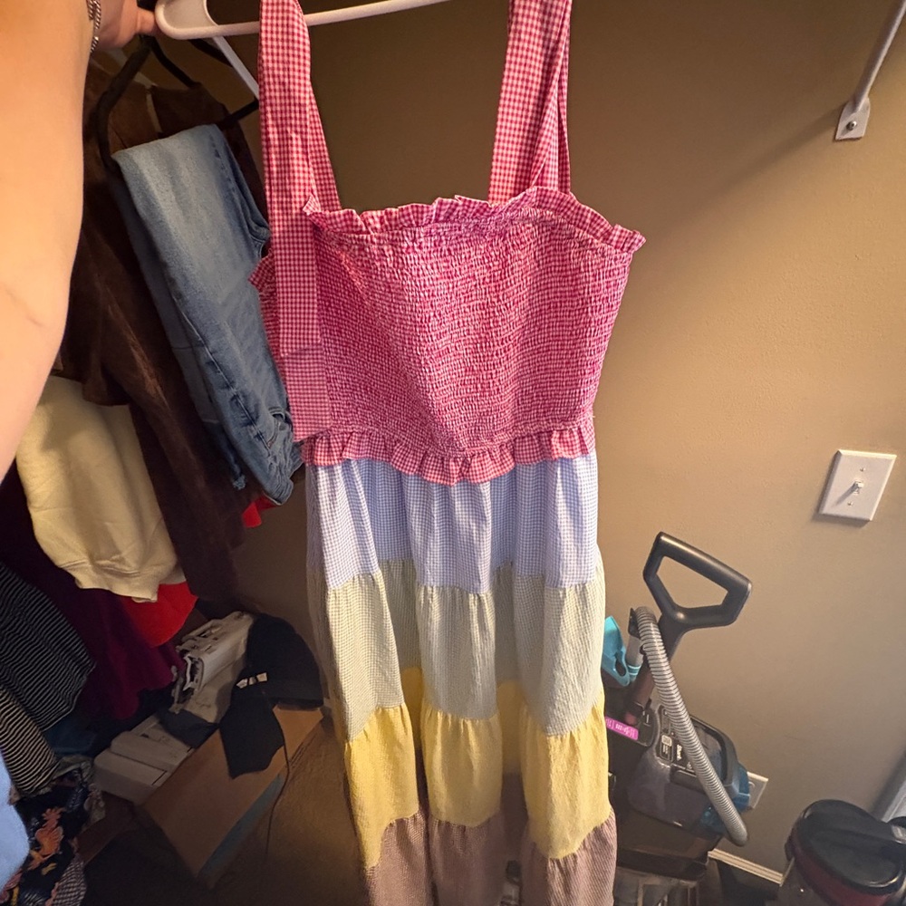 JODIFL Pink Gingham Smocked Dress